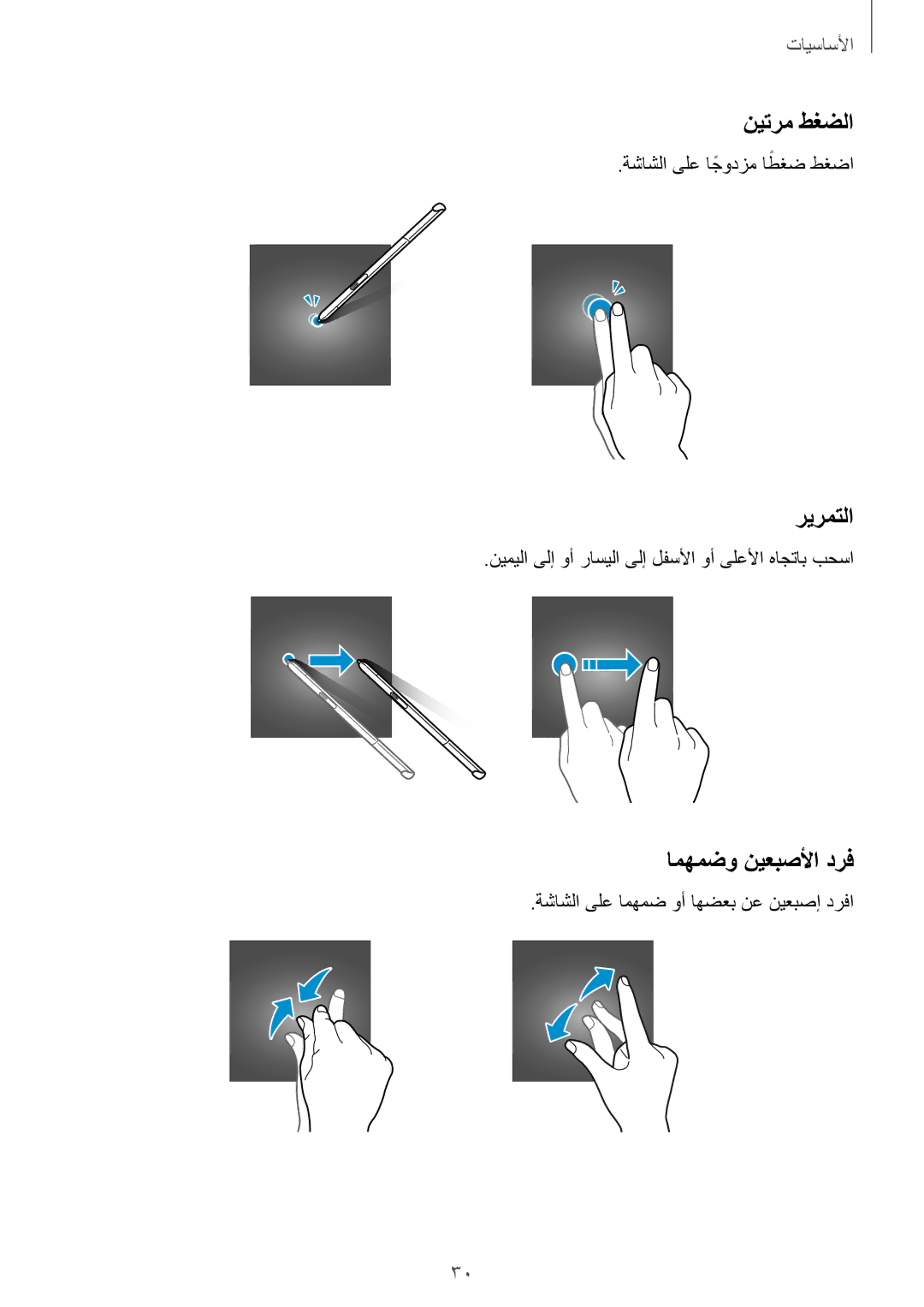 Samsung SM-P555NZWAKSA, SM-T555NZAAKSA, SM-T555NZWAKSA, SM-T555NZKASEE manual نيترم طغضلا, ريرمتلا, امهمضو نيعبصلأا درف 