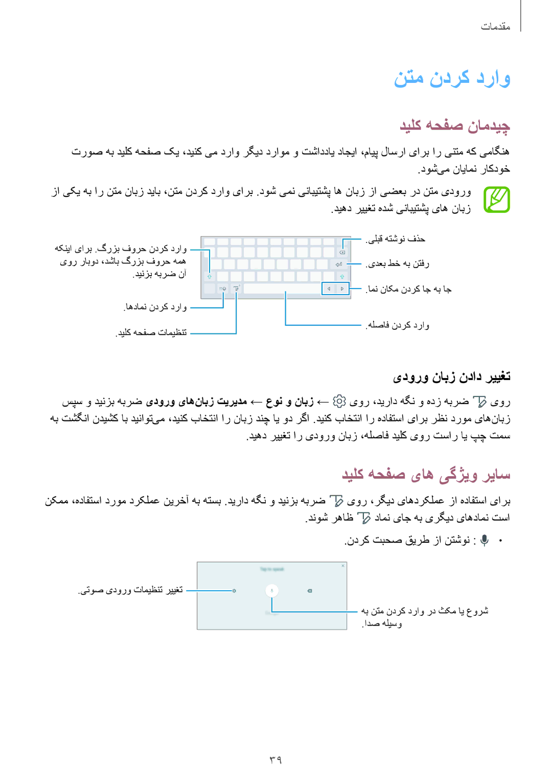 Samsung SM-P555NZBAKSA, SM-T555NZAAKSA manual نتم ندرک دراو, دیلک هحفص نامدیچ, یدورو نابز نداد رییغت, دوش‌یم نایامن راکدوخ 