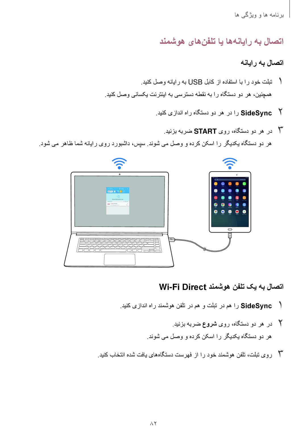 Samsung SM-T555NZBAKSA, SM-T555NZAAKSA, SM-T555NZWAKSA, SM-P555NZWAKSA هنایار هب لاصتا, Wi-Fi Direct دنمشوه نفلت کی هب لاصتا 