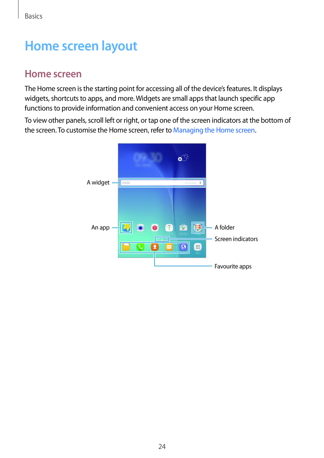 Samsung SM-T555NZAAKSA, SM-T555NZWAKSA, SM-P555NZWAKSA, SM-T555NZKASEE, SM-P555NZBAKSA, SM-T555NZBAKSA manual Home screen layout 