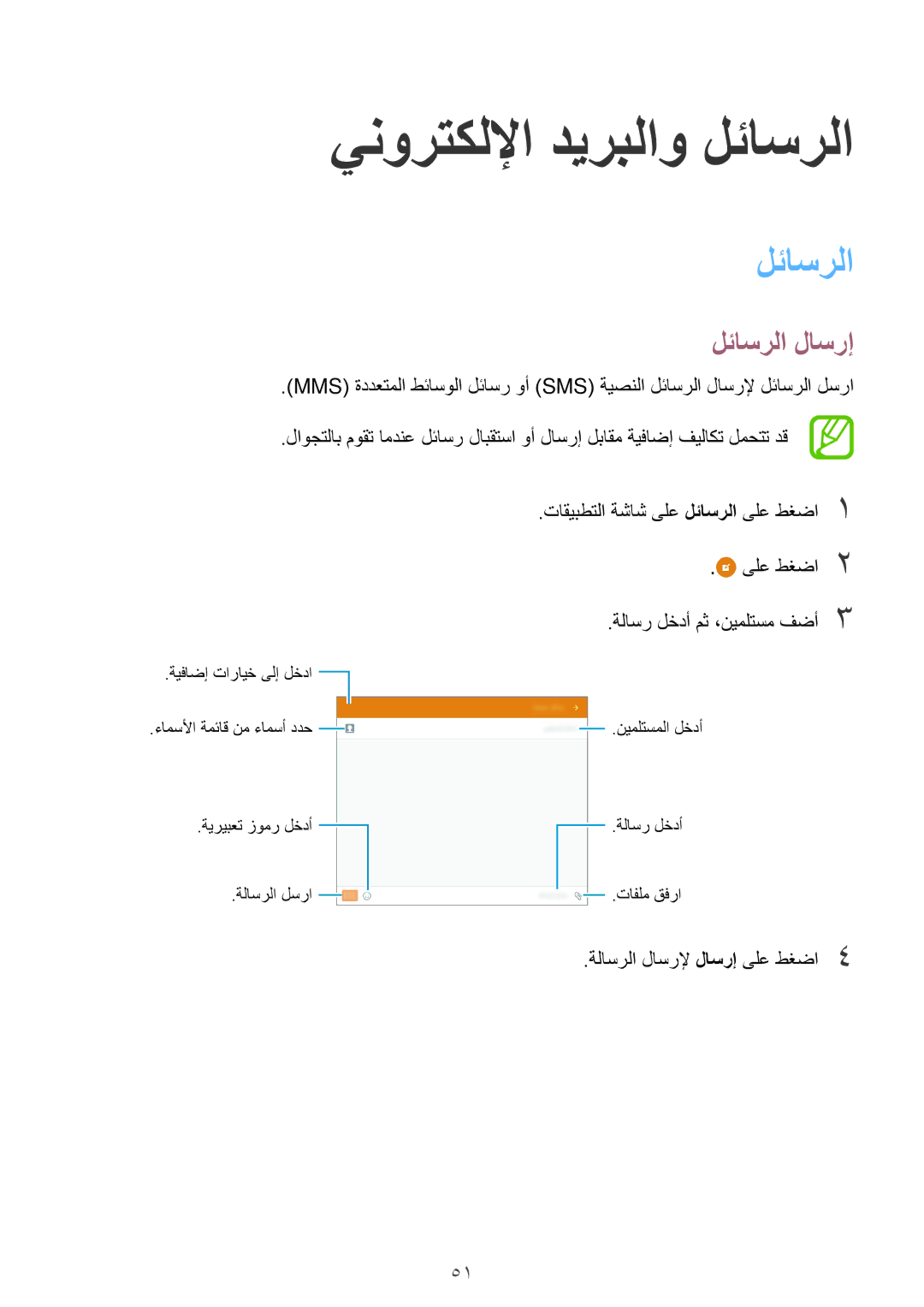 Samsung SM-T555NZBAKSA, SM-T555NZAAKSA, SM-T555NZWAKSA, SM-T555NZKASEE manual ينورتكللإا ديربلاو لئاسرلا, لئاسرلا لاسرإ 