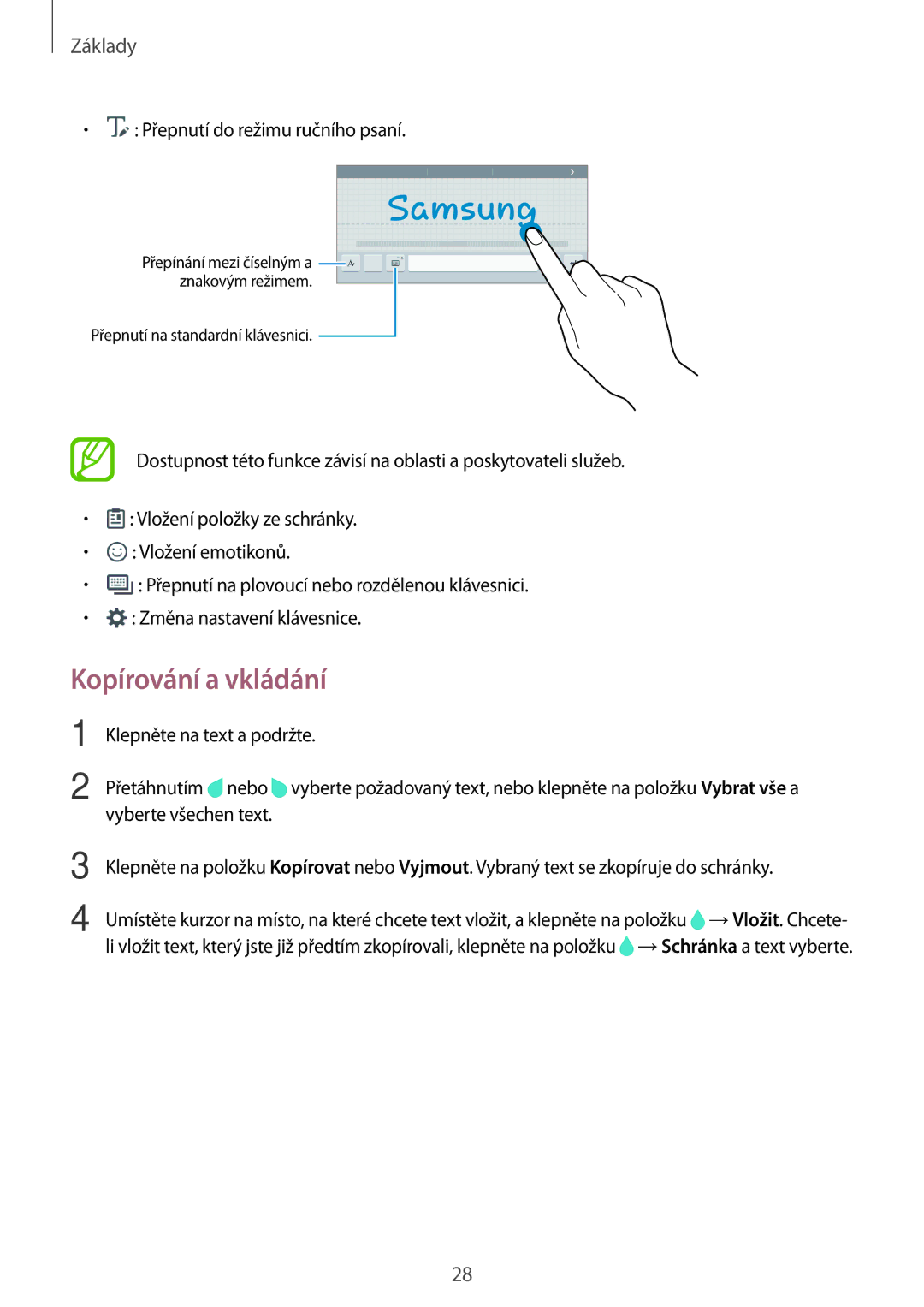 Samsung SM2T555NZWATMS, SM-T555NZKAAUT, SM-T555NZKAATO, SM-T555NZKAEUR, SM-T555NZWAXSK, SM-T555NZKAXSK Kopírování a vkládání 