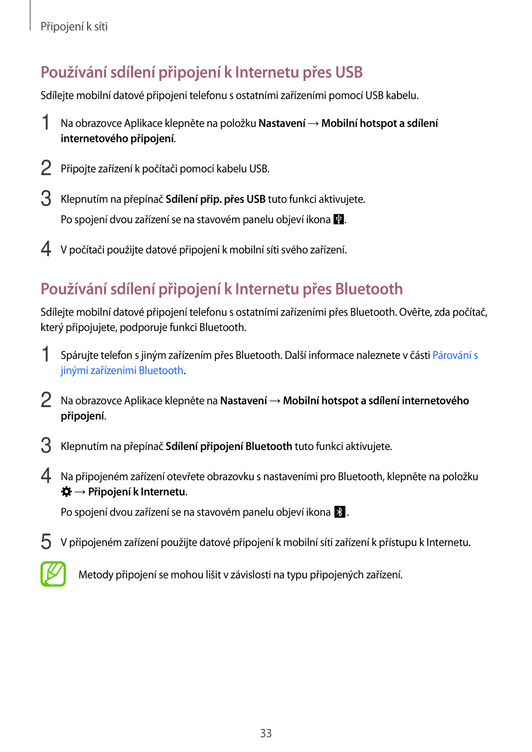 Samsung SM2T555NZKAXSK, SM-T555NZKAAUT, SM-T555NZKAATO, SM-T555NZKAEUR manual Používání sdílení připojení k Internetu přes USB 