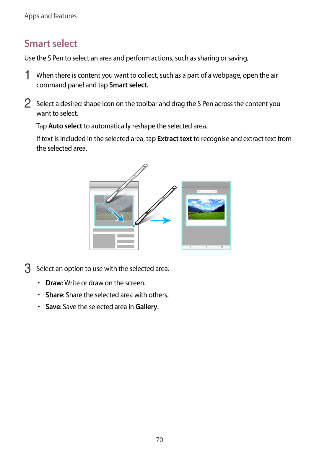 Samsung SM-T555NZWAEUR, SM-T555NZKAAUT, SM-T555NZKAATO, SM-T555NZKASEB, SM-T555NZKATPH, SM-T555NZWAATO manual Smart select 