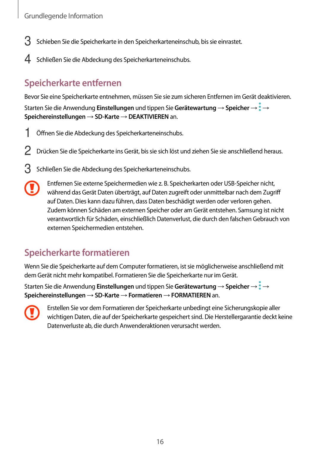 Samsung SM-T555NZKABTU, SM-T555NZKAAUT, SM-T555NZKAATO, SM-T555NZKASEB Speicherkarte entfernen, Speicherkarte formatieren 