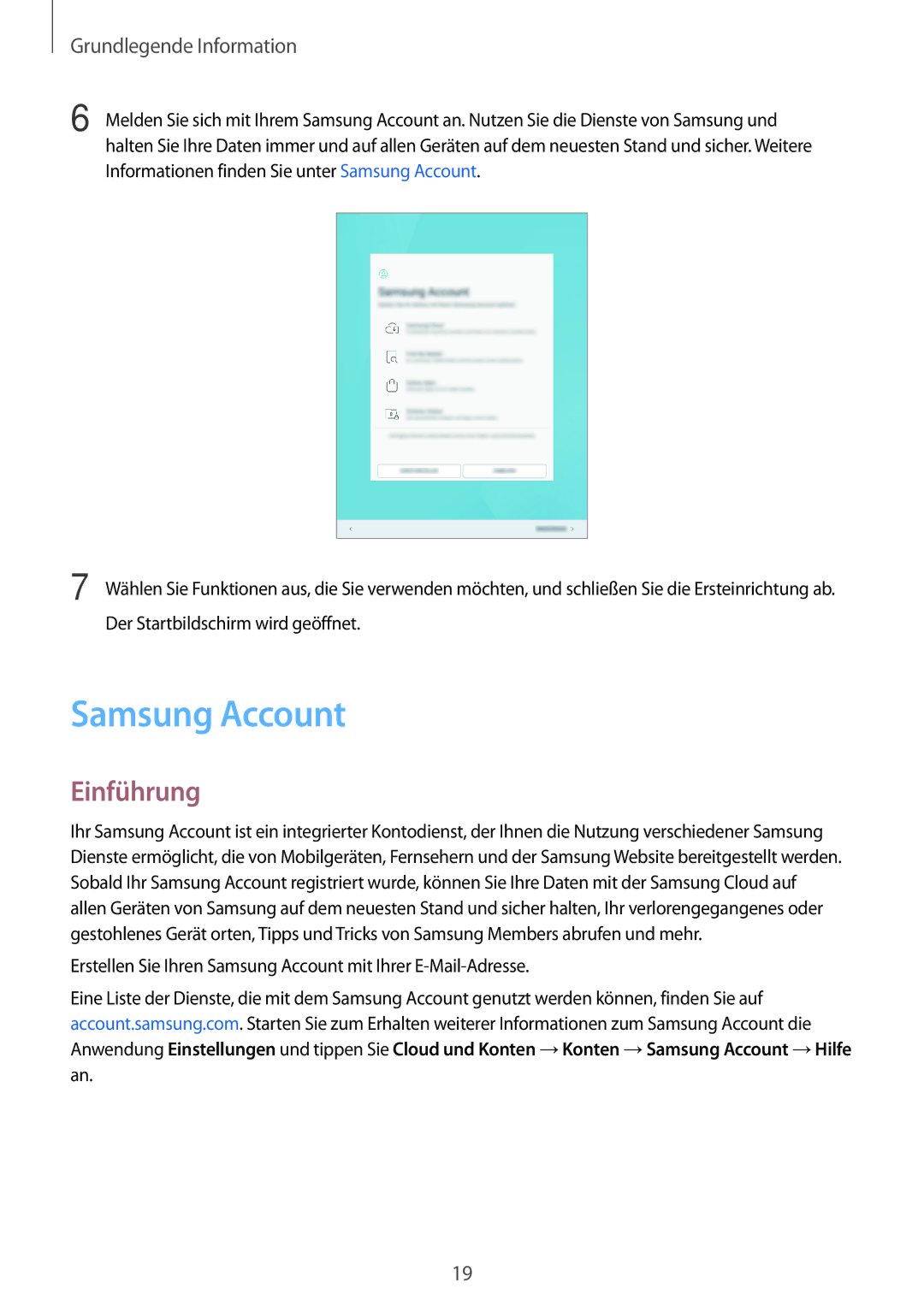 Samsung SM-T555NZKAAUT, SM-T555NZKAATO, SM-T555NZKASEB, SM-T555NZKATPH, SM-T555NZWAATO manual Samsung Account, Einführung 