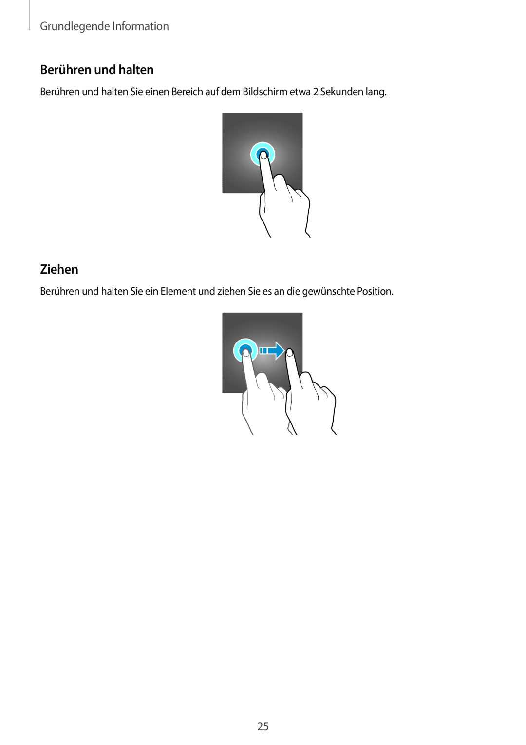 Samsung SM-T555NZKAMEO, SM-T555NZKAAUT, SM-T555NZKAATO, SM-T555NZKASEB, SM-T555NZKATPH manual Berühren und halten, Ziehen 