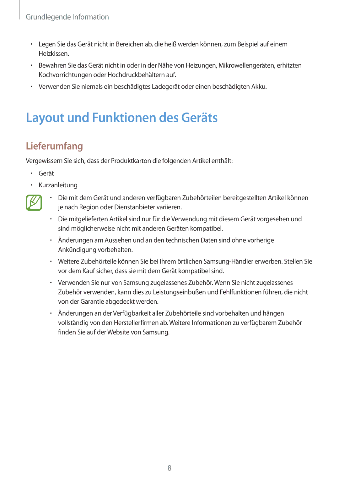 Samsung SM-T555NZKADBT, SM-T555NZKAAUT, SM-T555NZKAATO, SM-T555NZKASEB manual Layout und Funktionen des Geräts, Lieferumfang 