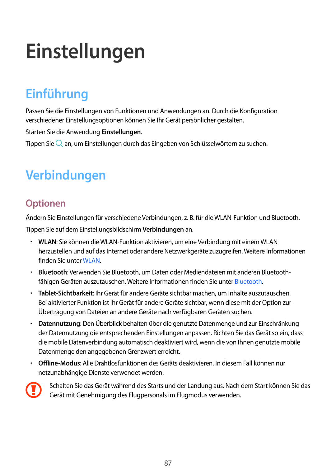 Samsung SM-T555NZKACOS, SM-T555NZKAAUT, SM-T555NZKAATO, SM-T555NZKASEB, SM-T555NZKATPH Einführung, Verbindungen, Optionen 