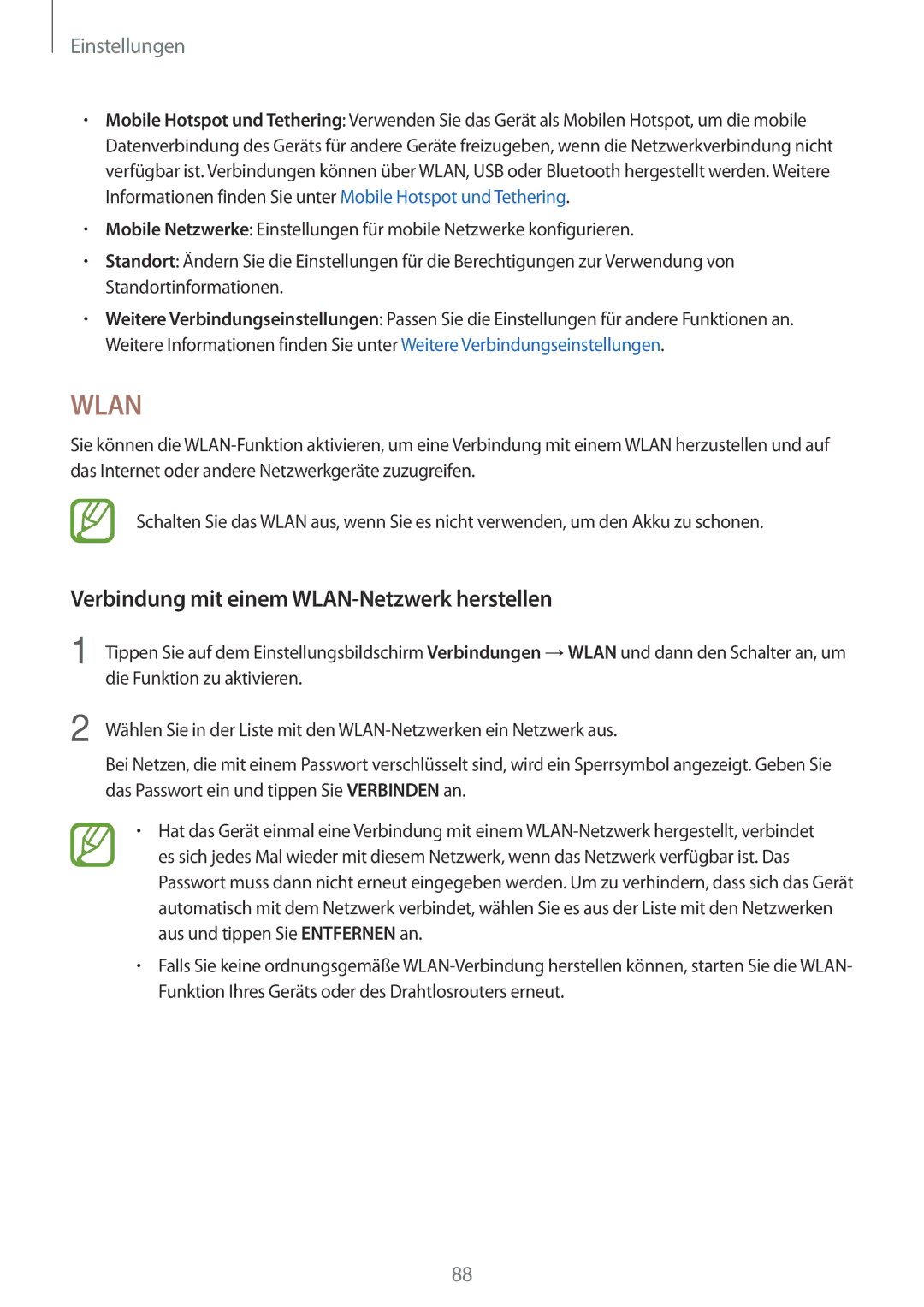 Samsung SM-T555NZWAVD2, SM-T555NZKAAUT manual Verbindung mit einem WLAN-Netzwerk herstellen, Die Funktion zu aktivieren 