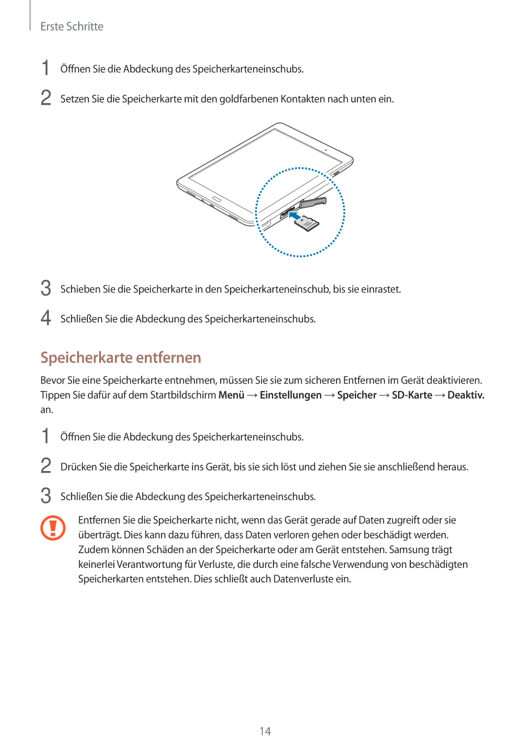 Samsung SM-T555NZKATCL, SM-T555NZKAAUT, SM-T555NZKAATO, SM-T555NZKASEB, SM-T555NZKATPH, SM-T555NZWAATO Speicherkarte entfernen 