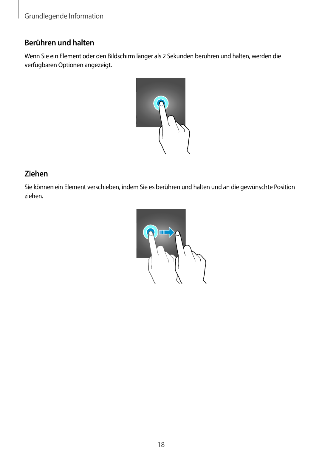 Samsung SM-T555NZWAXEF, SM-T555NZKAAUT, SM-T555NZKAATO, SM-T555NZKASEB, SM-T555NZKATPH manual Berühren und halten, Ziehen 