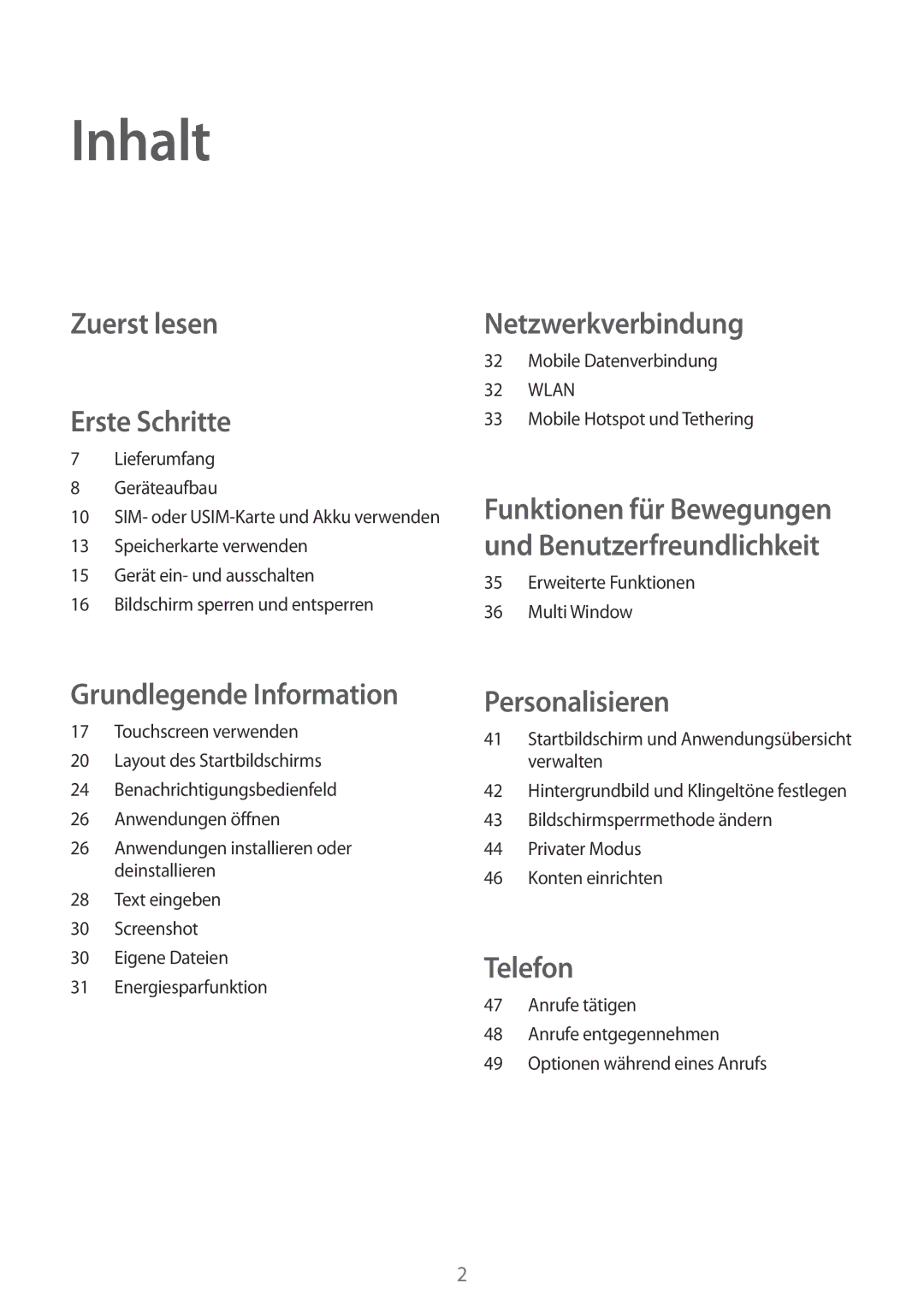 Samsung SM-T555NZKASEB, SM-T555NZKAAUT, SM-T555NZKAATO, SM-T555NZKATPH, SM-T555NZWAATO, SM-T555NZWAEUR Inhalt, Erste Schritte 