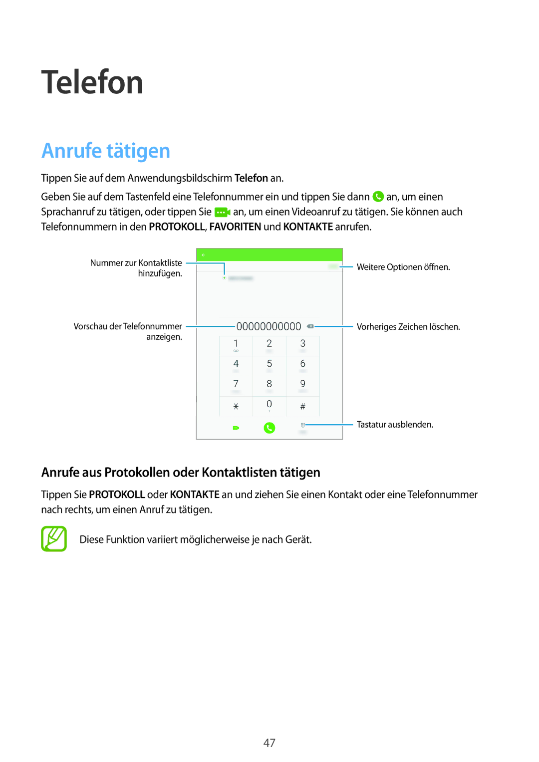 Samsung SM-T555NZWATPH, SM-T555NZKAAUT manual Telefon, Anrufe tätigen, Anrufe aus Protokollen oder Kontaktlisten tätigen 