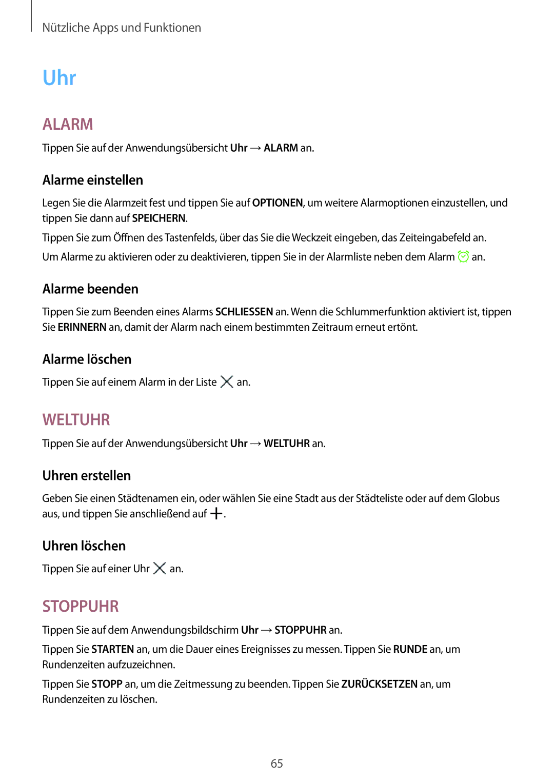 Samsung SM-T555NZKADBT, SM-T555NZKAAUT, SM-T555NZKAATO, SM-T555NZKASEB, SM-T555NZKATPH, SM-T555NZWAATO, SM-T555NZWAEUR manual Uhr 