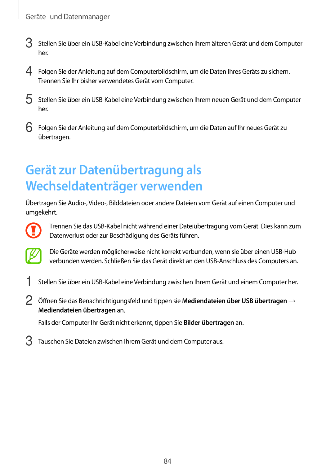 Samsung SM-T555NZKADBT manual Gerät zur Datenübertragung als Wechseldatenträger verwenden, Geräte- und Datenmanager 