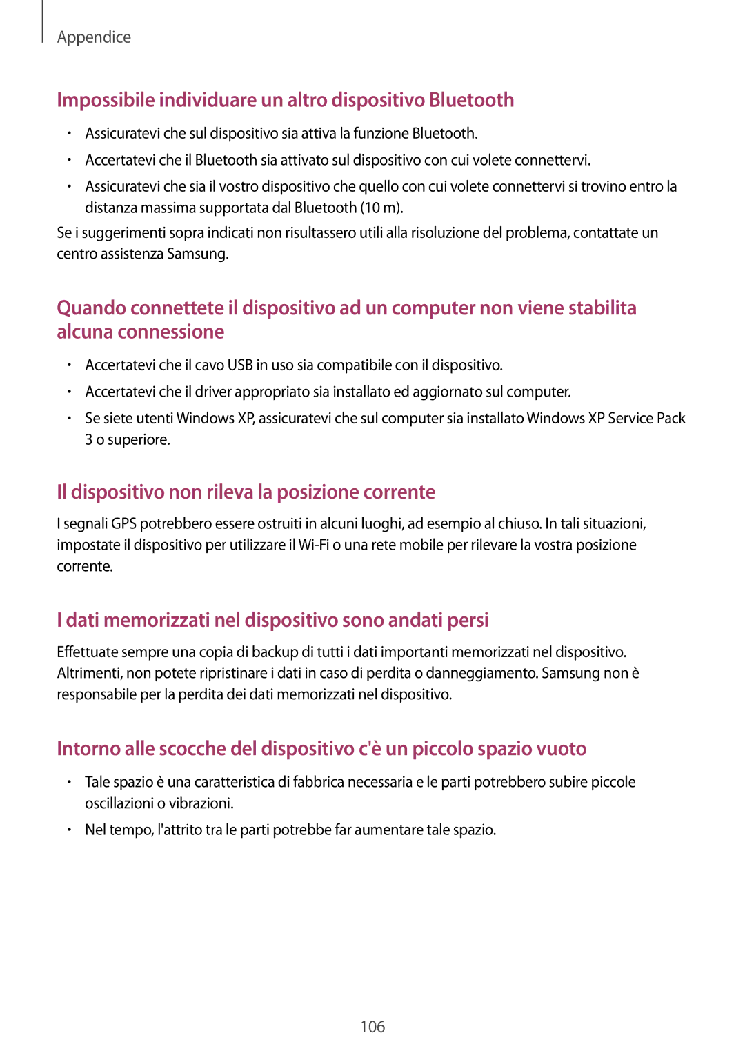 Samsung SM-T555NZWADBT, SM-T555NZKAAUT, SM-T555NZWAVD2 manual Impossibile individuare un altro dispositivo Bluetooth 