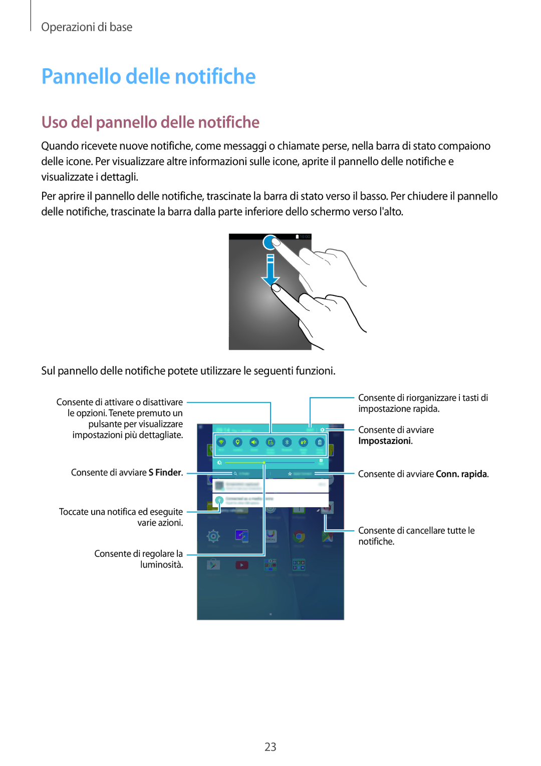 Samsung SM-T555NZWAOMN, SM-T555NZKAAUT, SM-T555NZWAVD2 manual Pannello delle notifiche, Uso del pannello delle notifiche 
