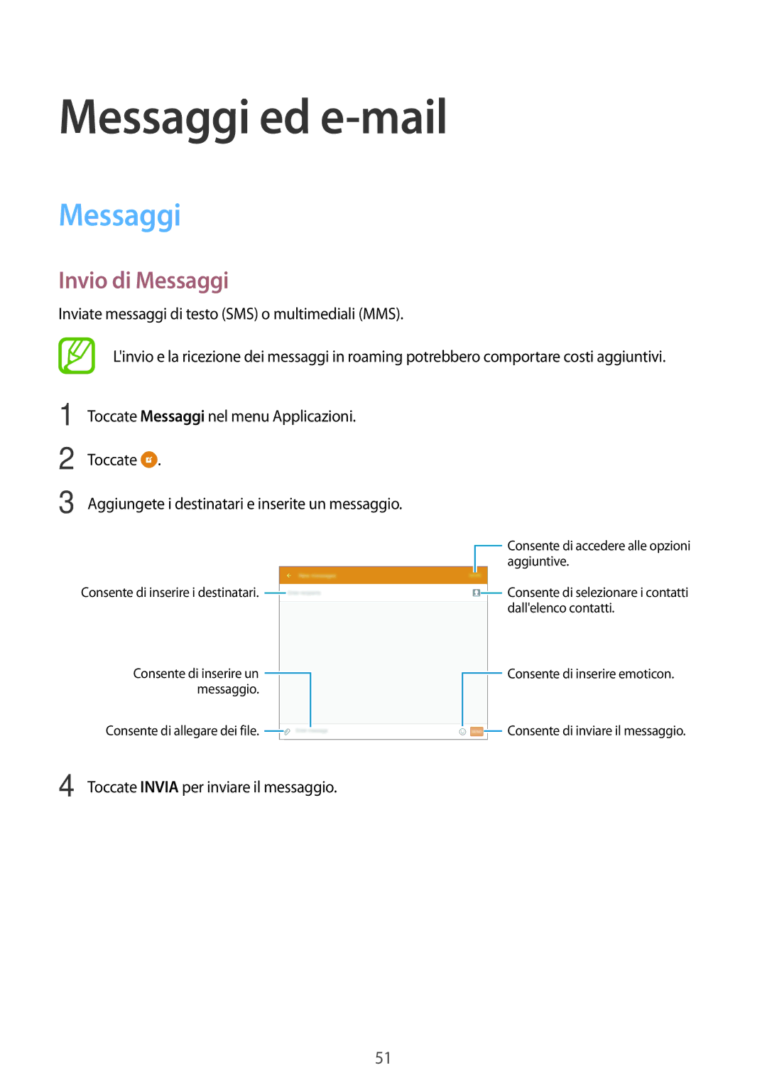 Samsung SM-T555NZKATIM, SM-T555NZKAAUT, SM-T555NZWAVD2, SM-T555NZWADBT, SM-T555NZWACOS Messaggi ed e-mail, Invio di Messaggi 