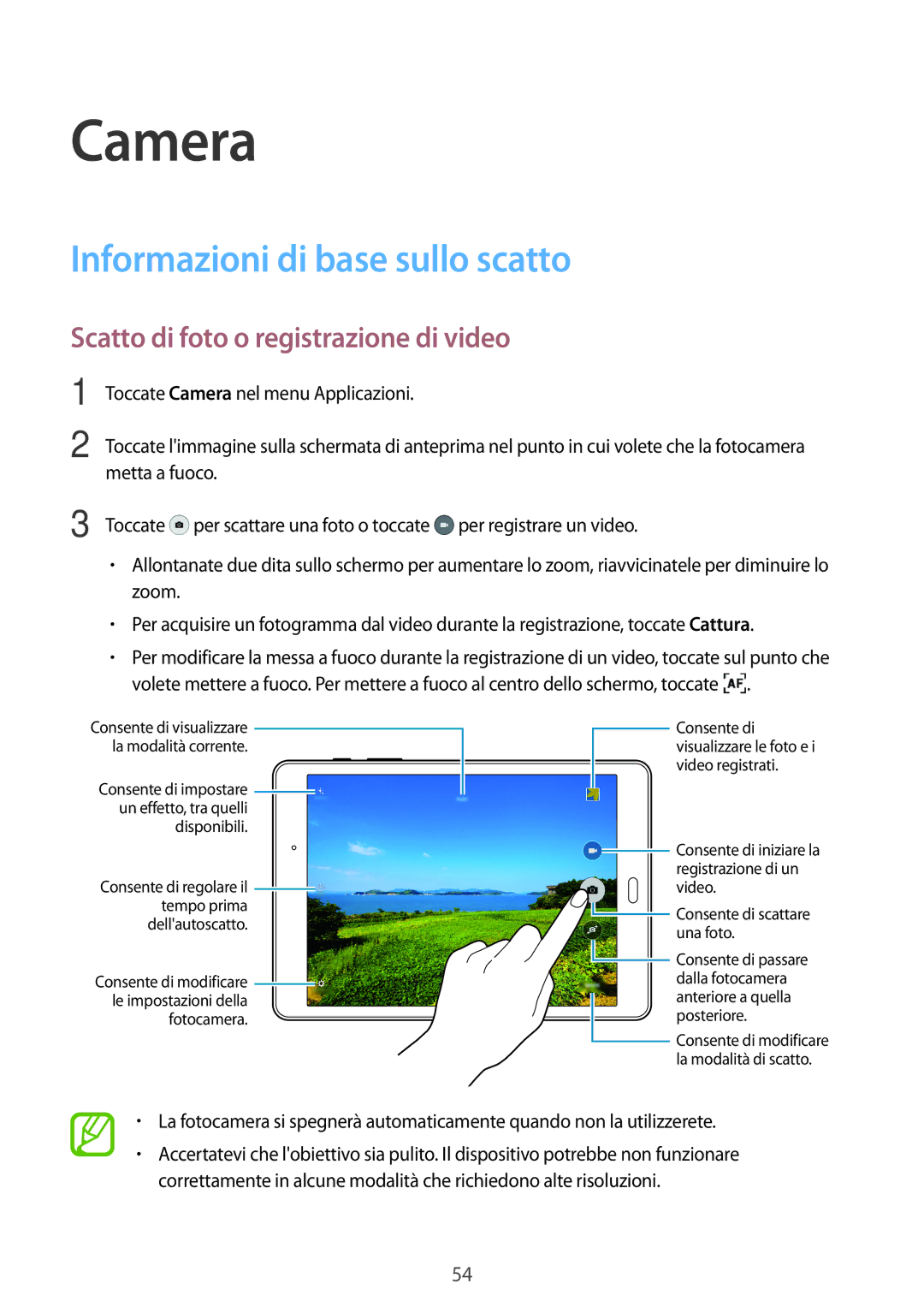 Samsung SM-T555NZWADBT, SM-T555NZKAAUT Camera, Informazioni di base sullo scatto, Scatto di foto o registrazione di video 