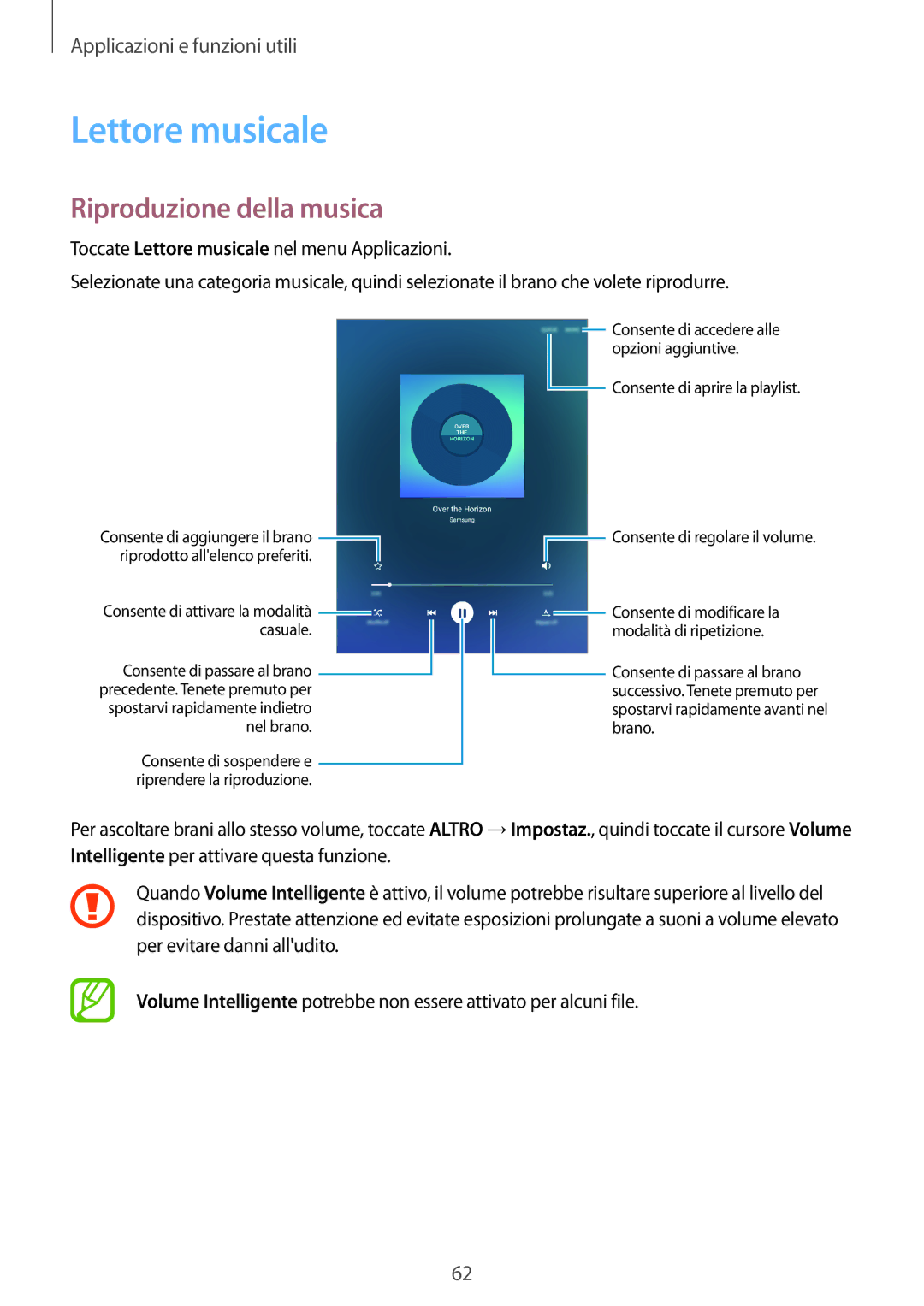 Samsung SM-T555NZWAOMN, SM-T555NZKAAUT, SM-T555NZWAVD2, SM-T555NZWADBT manual Lettore musicale, Riproduzione della musica 