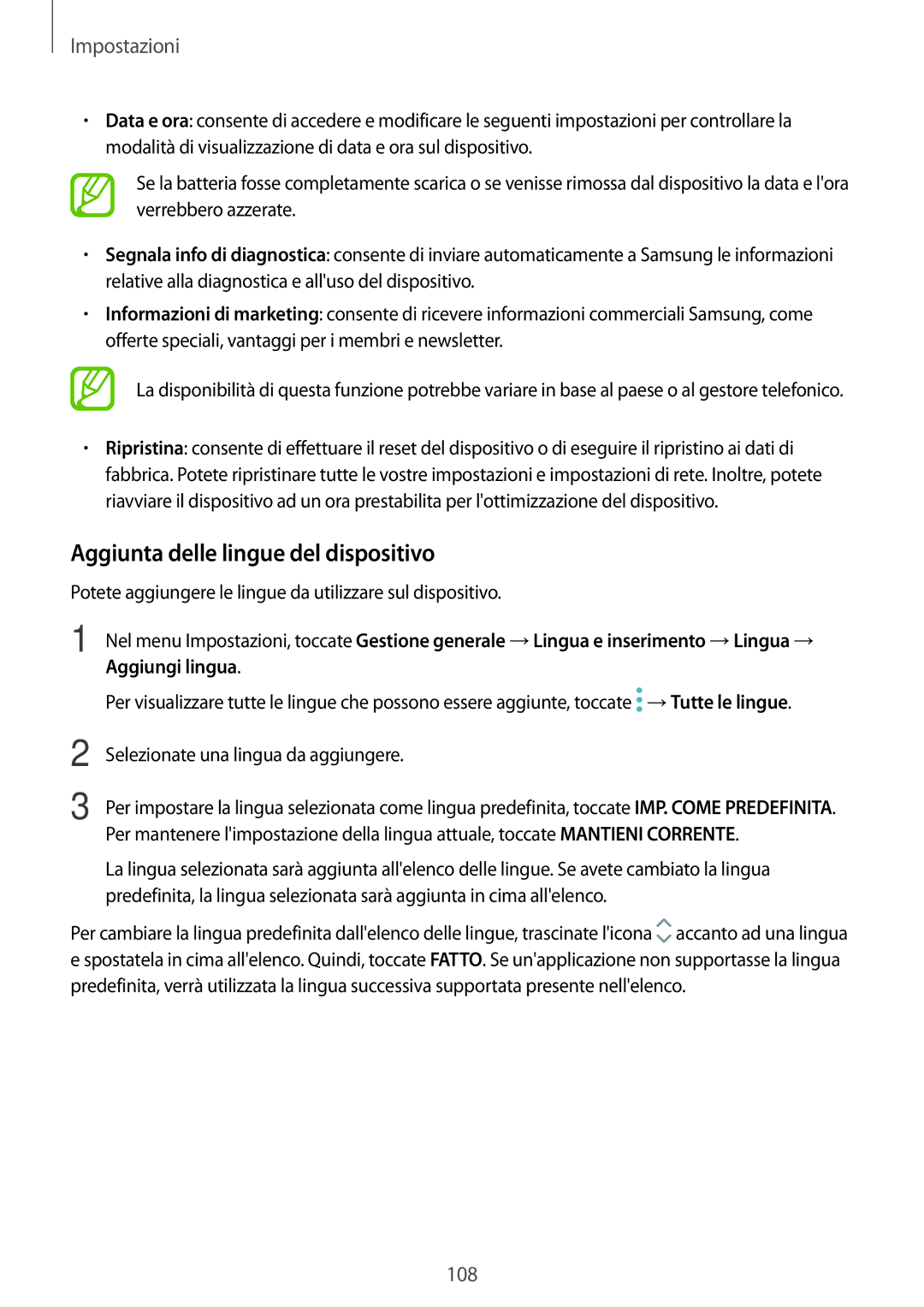 Samsung SM-T555NZKAITV, SM-T555NZKAAUT, SM-T555NZWAVD2, SM-T555NZWADBT, SM-T555NZWACOS Aggiunta delle lingue del dispositivo 