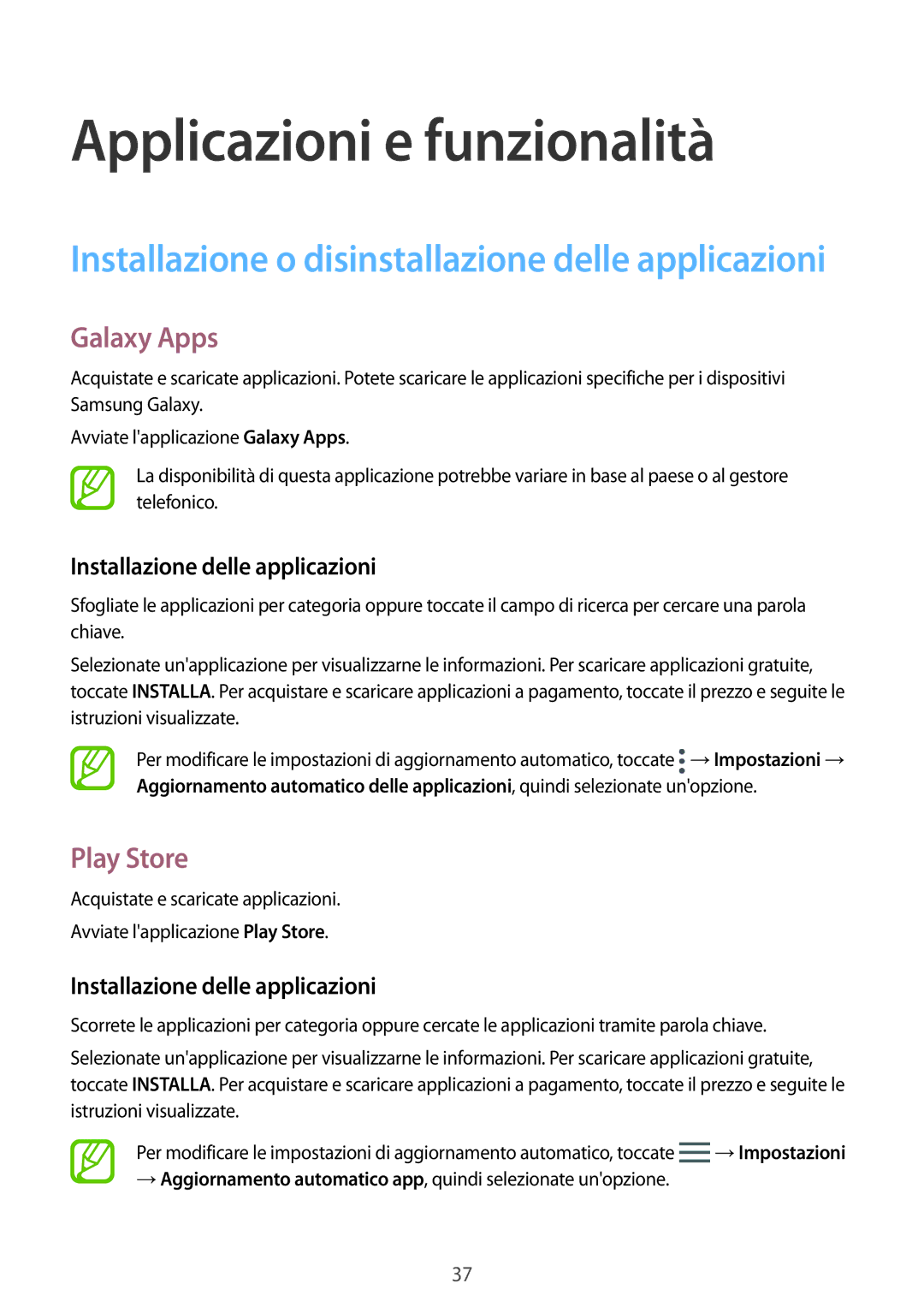 Samsung SM-T555NZWAXEO, SM-T555NZKAAUT, SM-T555NZWAVD2 manual Galaxy Apps, Play Store, Installazione delle applicazioni 