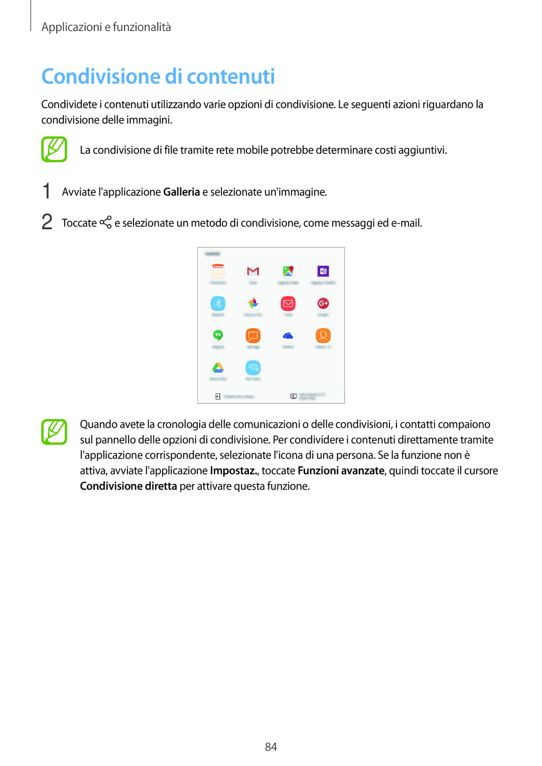 Samsung SM-T555NZWAHUI, SM-T555NZKAAUT, SM-T555NZWAVD2, SM-T555NZWADBT, SM-T555NZWACOS manual Condivisione di contenuti 