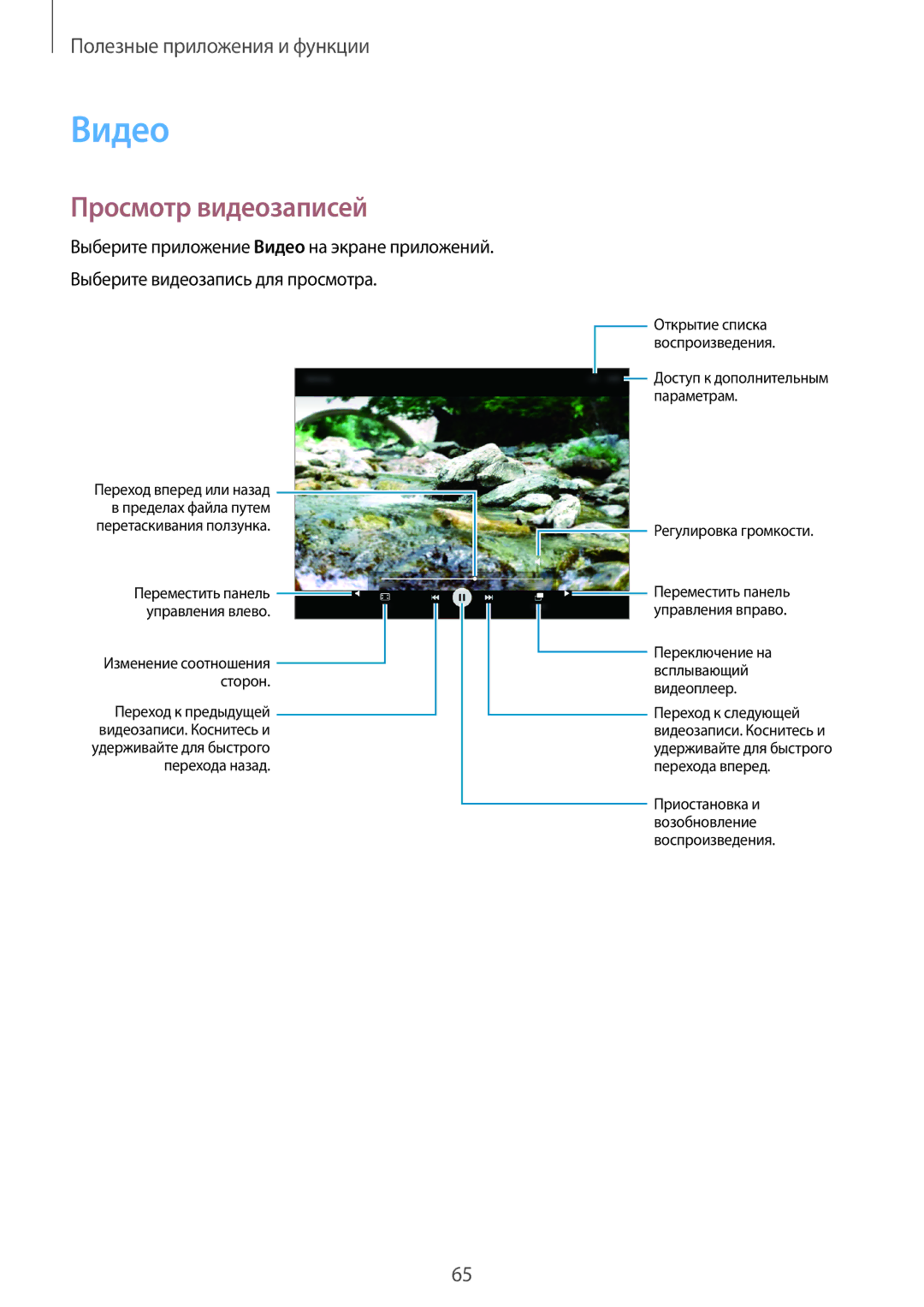 Samsung SM-T555NZWASEB, SM-T555NZKASEB, SM-T555NZKASER, SM-T555NZWASER manual Видео, Просмотр видеозаписей 