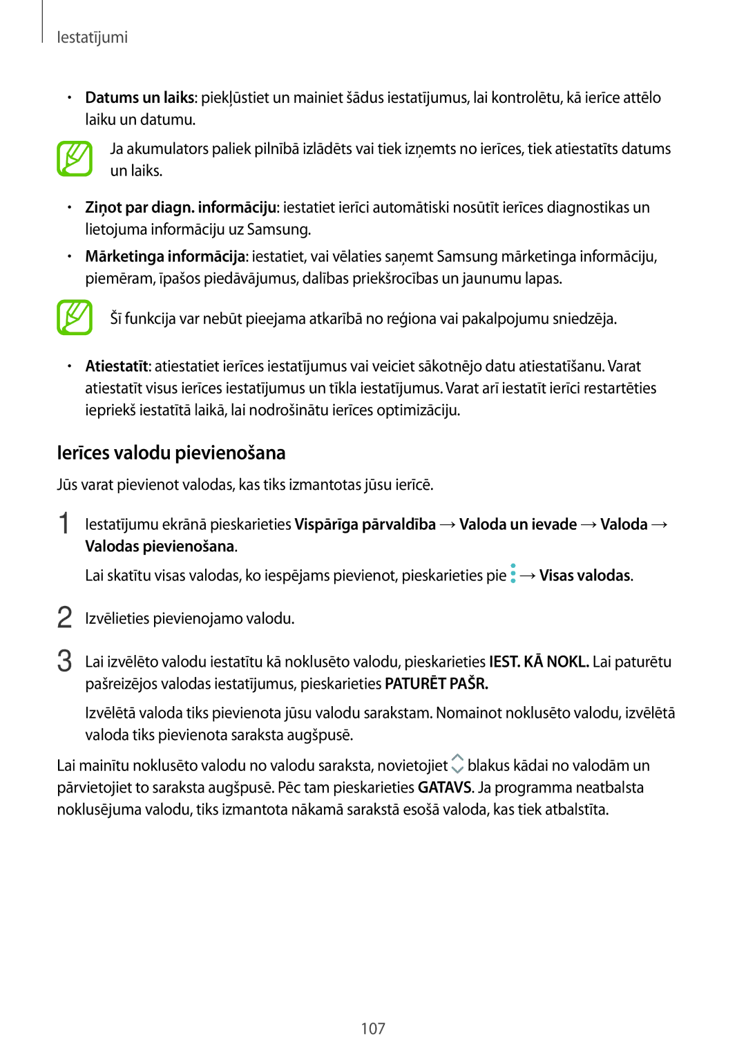 Samsung SM-T555NZWASEB, SM-T555NZKASEB manual Ierīces valodu pievienošana, Valodas pievienošana 