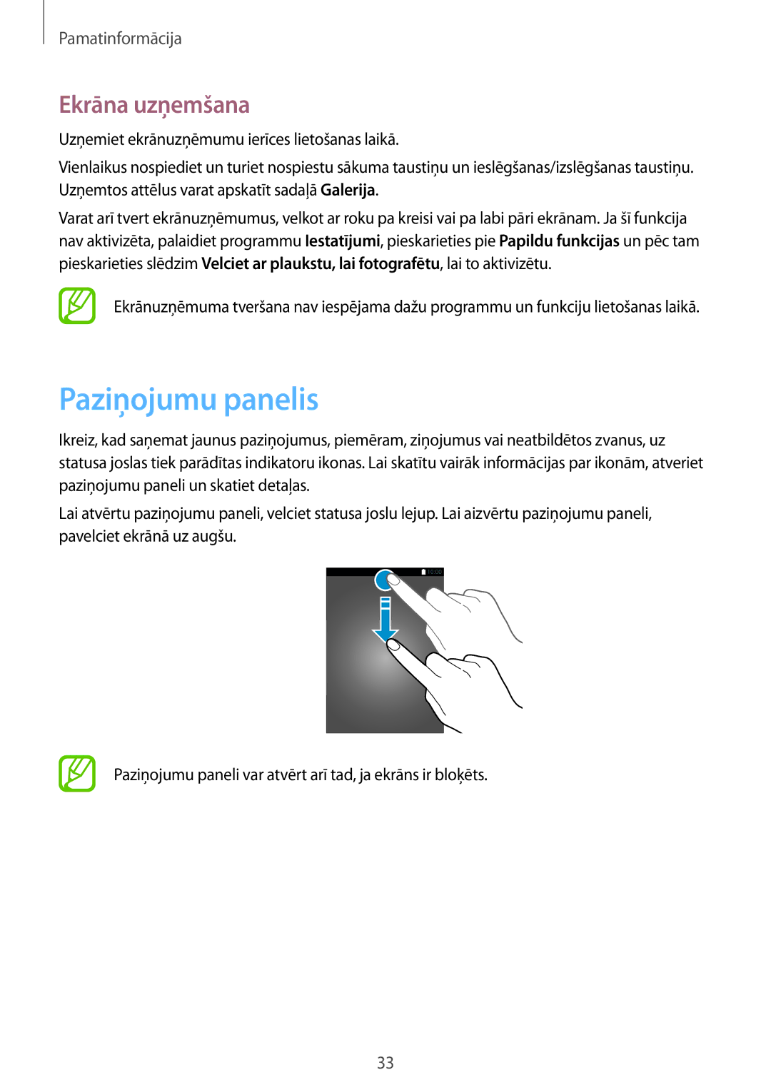 Samsung SM-T555NZWASEB, SM-T555NZKASEB manual Paziņojumu panelis, Ekrāna uzņemšana 