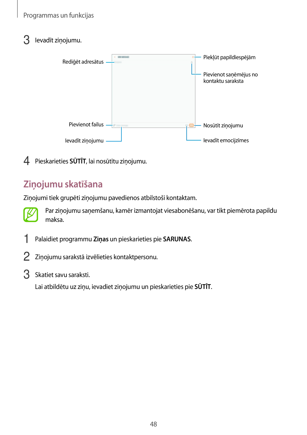 Samsung SM-T555NZKASEB, SM-T555NZWASEB manual Ziņojumu skatīšana, Pieskarieties SŪTĪT, lai nosūtītu ziņojumu 