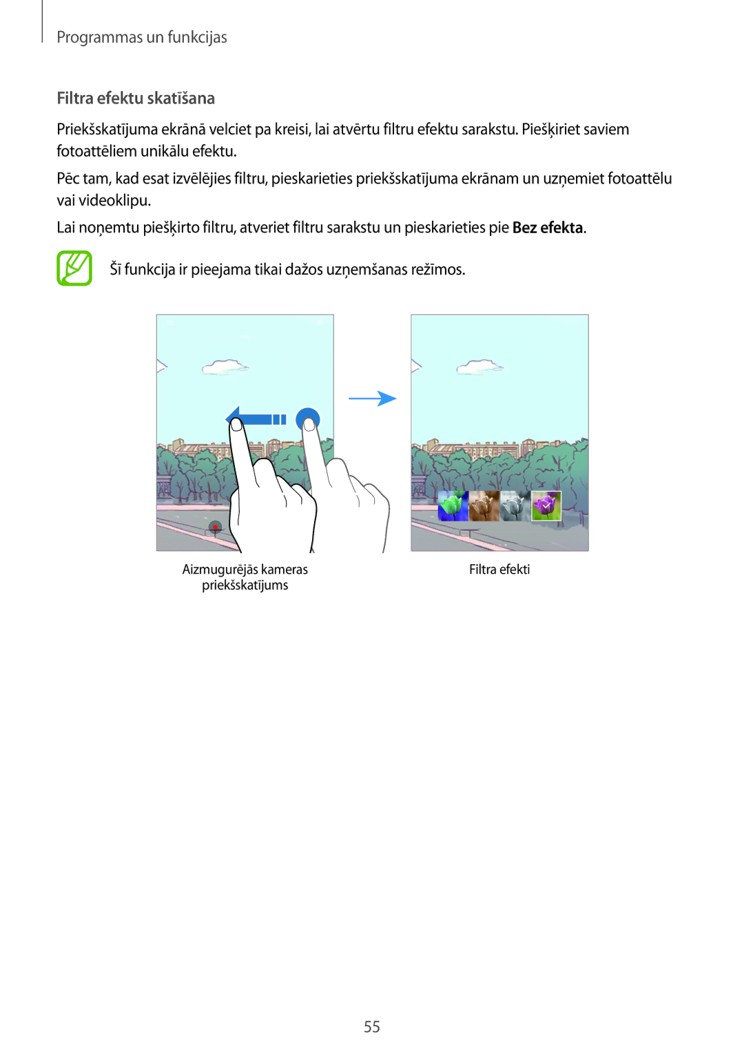 Samsung SM-T555NZWASEB, SM-T555NZKASEB manual Filtra efektu skatīšana 