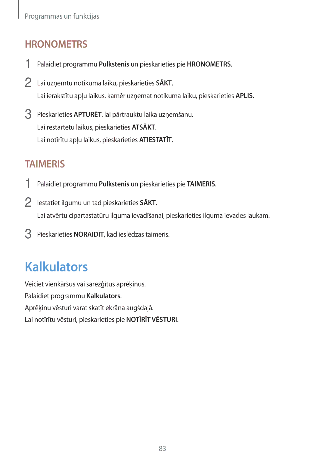 Samsung SM-T555NZWASEB, SM-T555NZKASEB manual Kalkulators, Hronometrs 