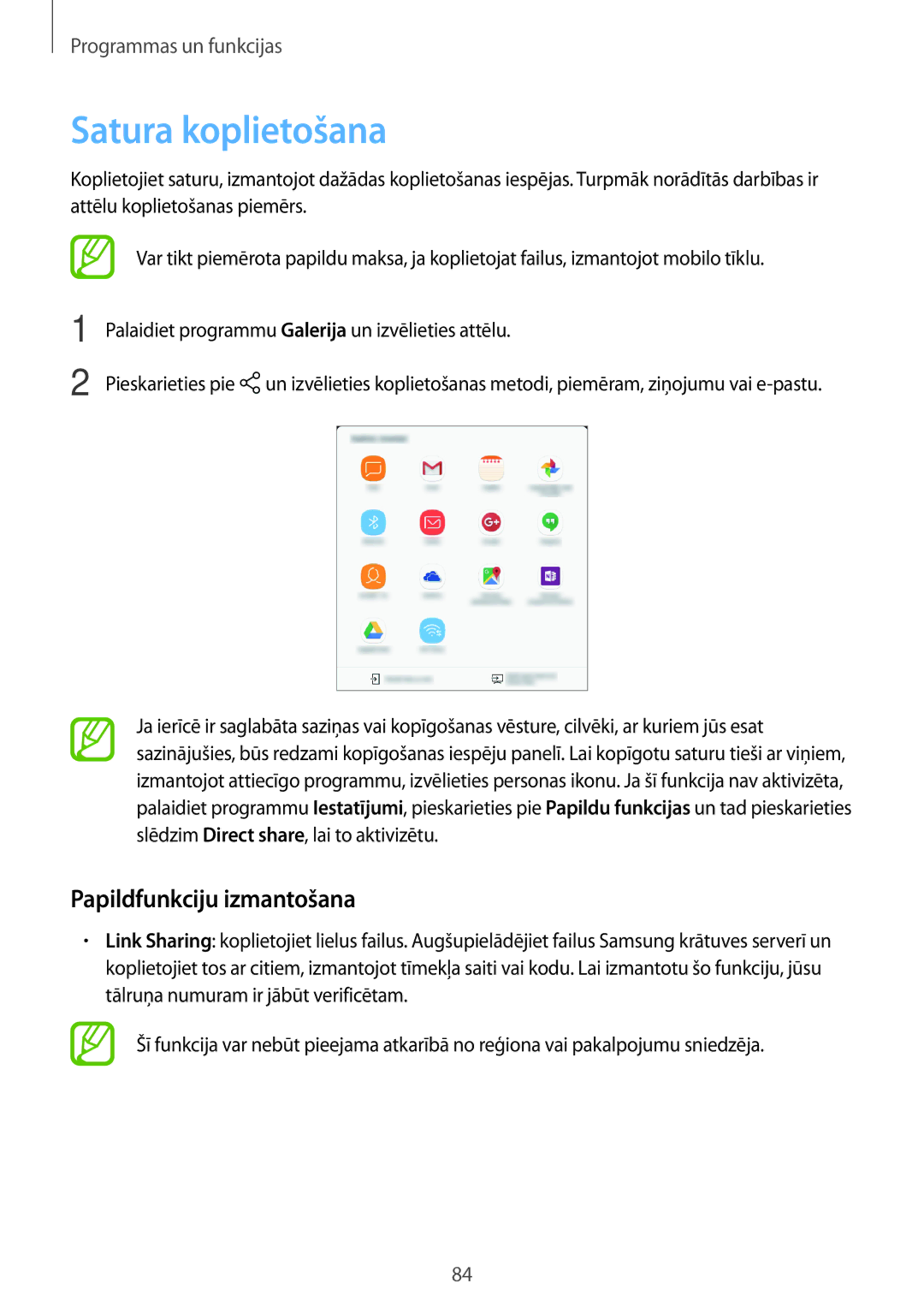 Samsung SM-T555NZKASEB, SM-T555NZWASEB manual Satura koplietošana, Papildfunkciju izmantošana 