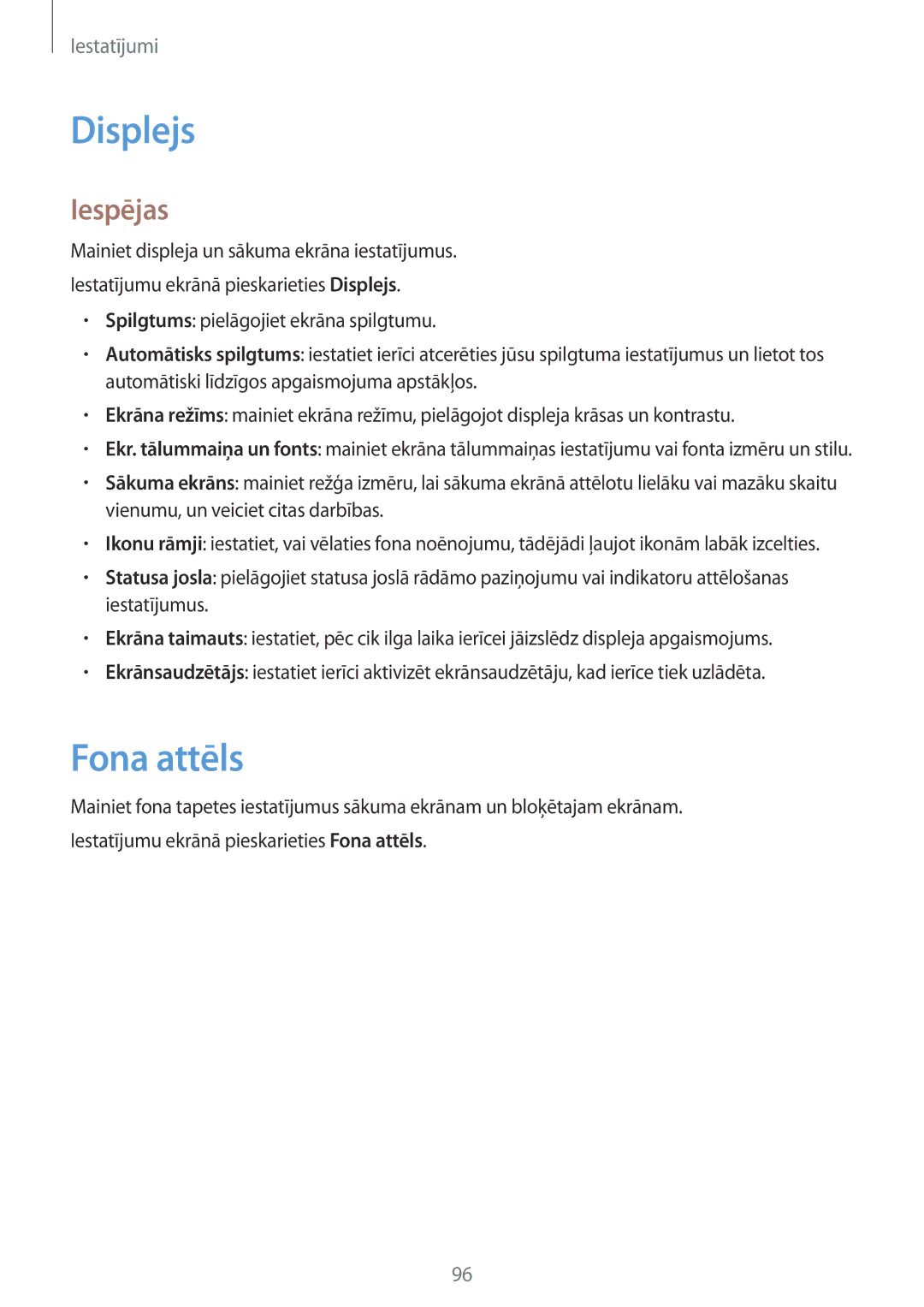 Samsung SM-T555NZKASEB, SM-T555NZWASEB manual Displejs, Fona attēls 