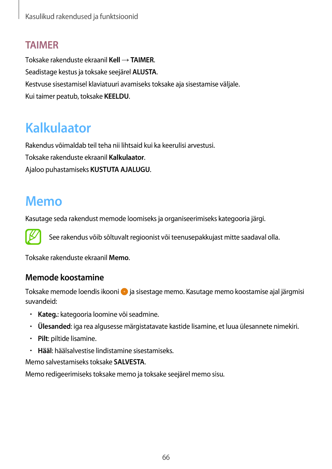 Samsung SM-T555NZKASEB, SM-T555NZWASEB manual Kalkulaator, Memode koostamine 