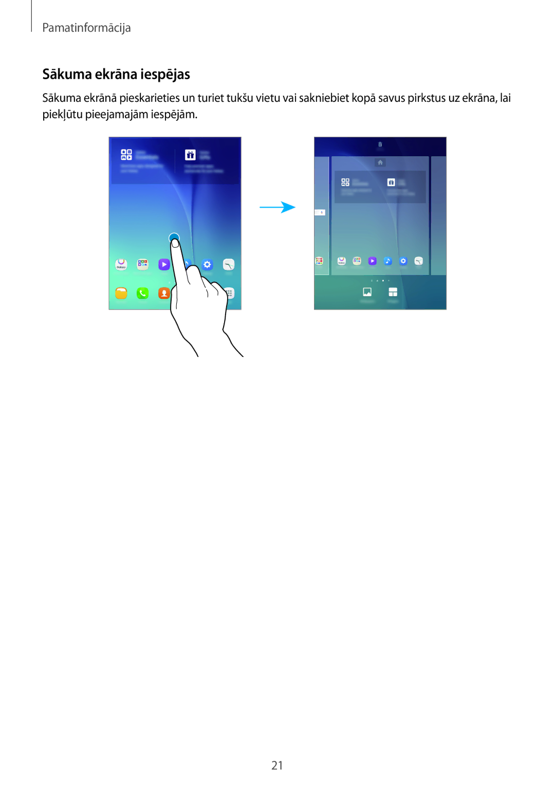 Samsung SM-T555NZWASEB, SM-T555NZKASEB manual Sākuma ekrāna iespējas 