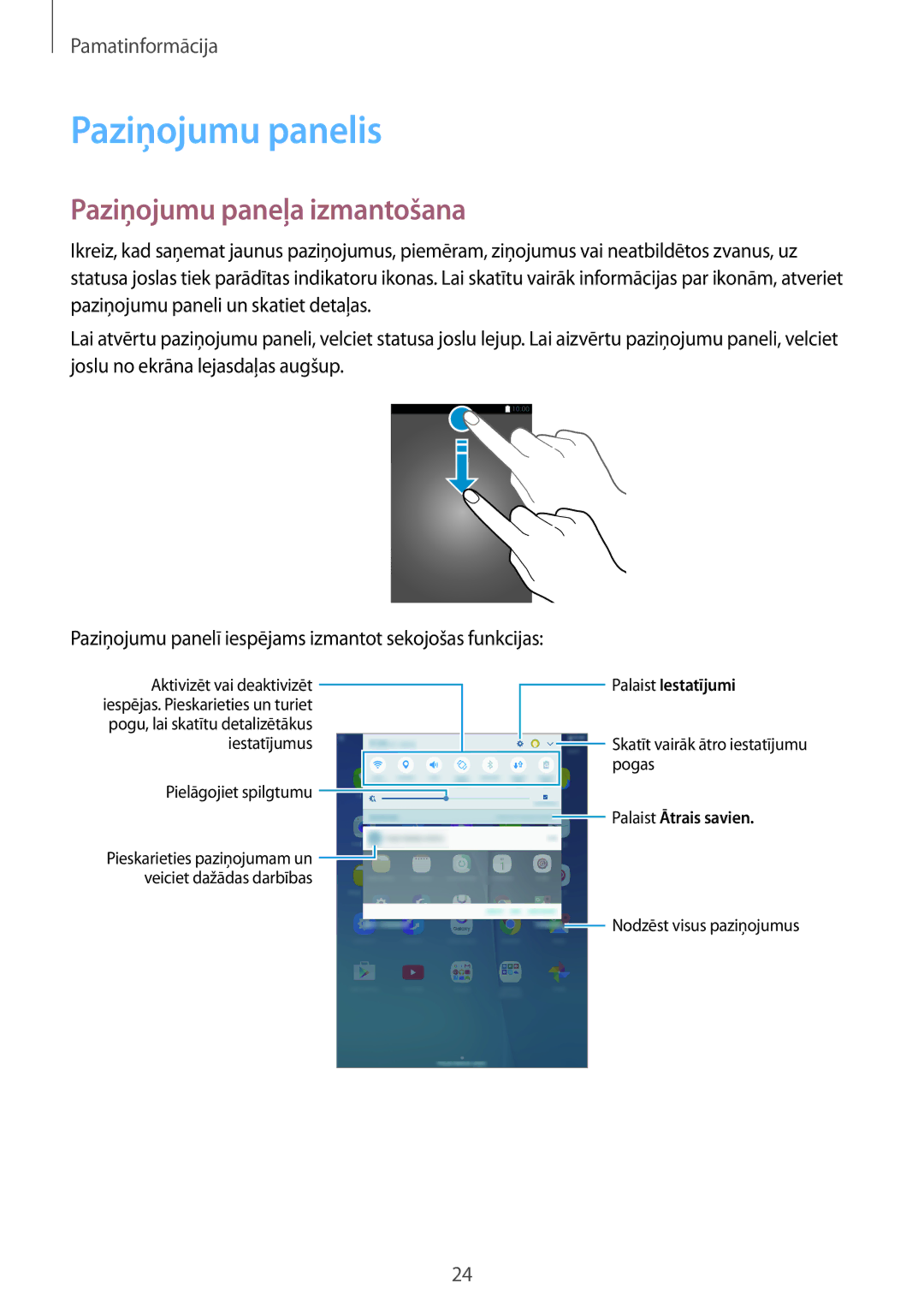 Samsung SM-T555NZKASEB, SM-T555NZWASEB manual Paziņojumu panelis, Paziņojumu paneļa izmantošana 