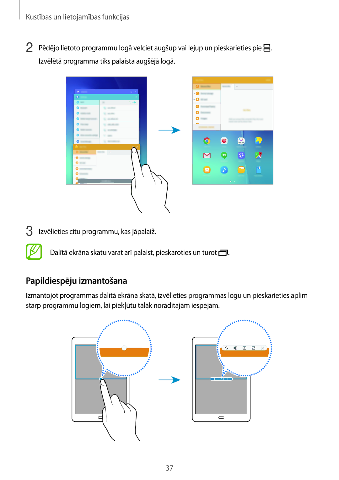 Samsung SM-T555NZWASEB, SM-T555NZKASEB manual Papildiespēju izmantošana 