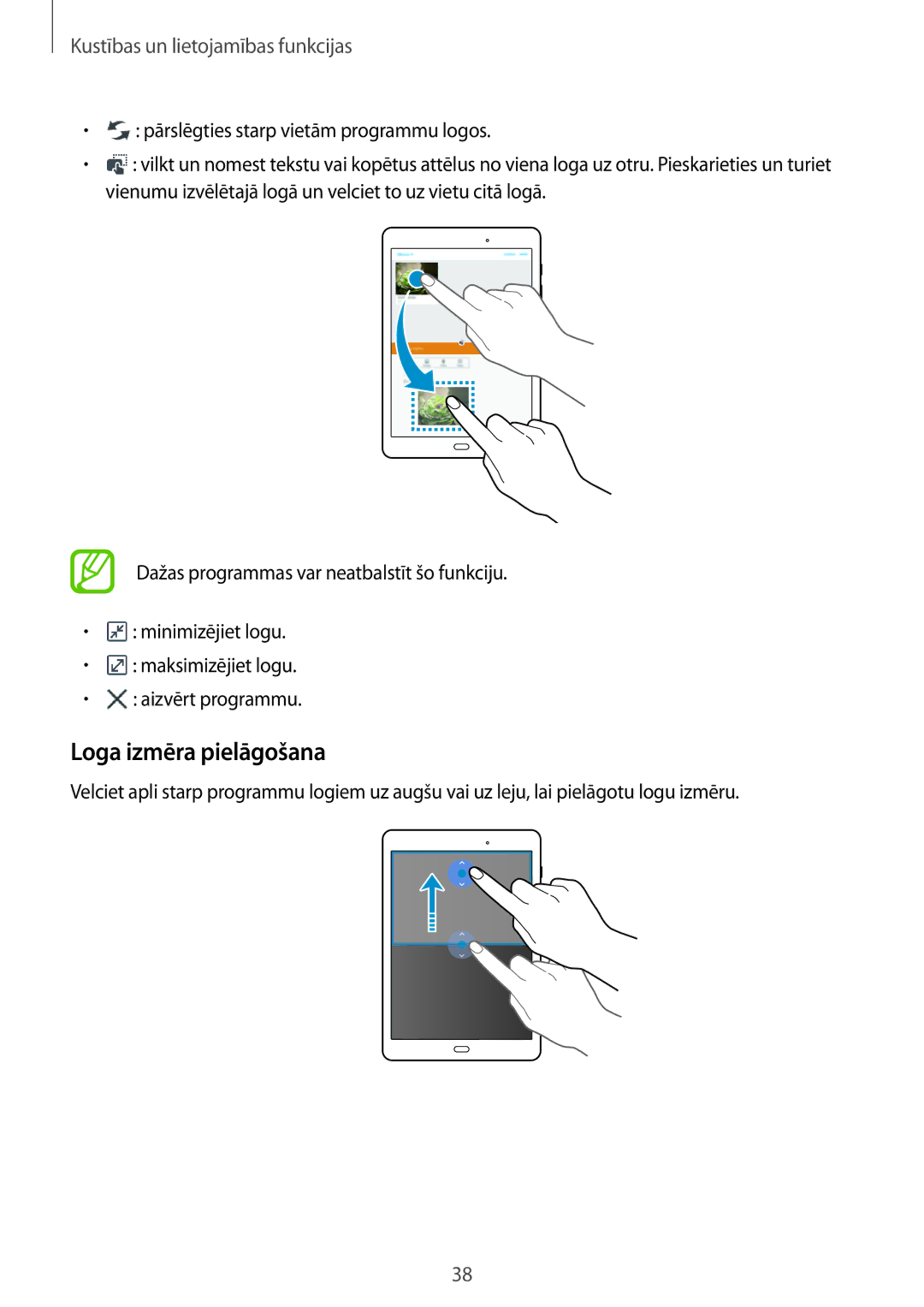 Samsung SM-T555NZKASEB, SM-T555NZWASEB manual Loga izmēra pielāgošana 