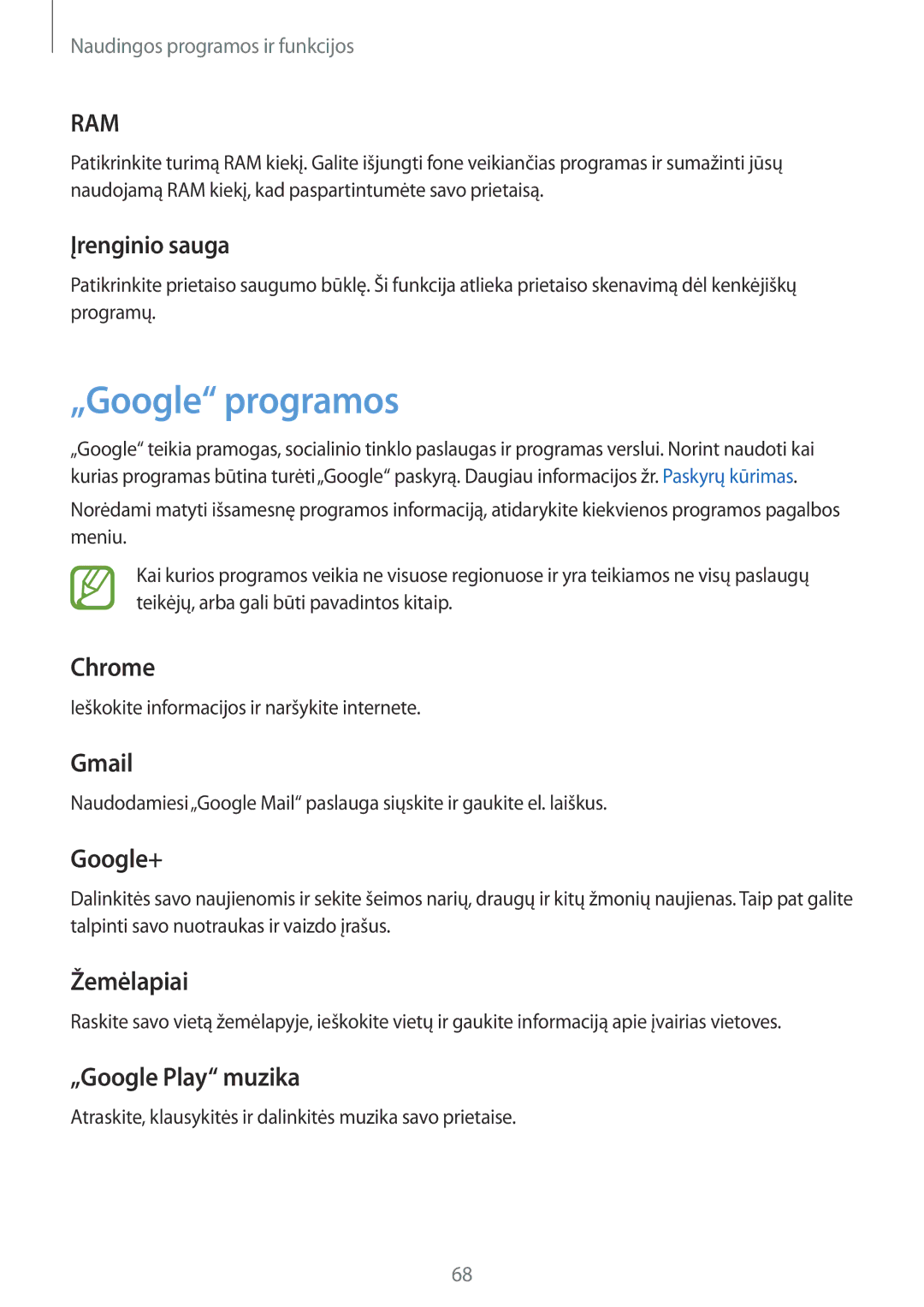 Samsung SM-T555NZKASEB, SM-T555NZWASEB manual „Google programos, Įrenginio sauga 