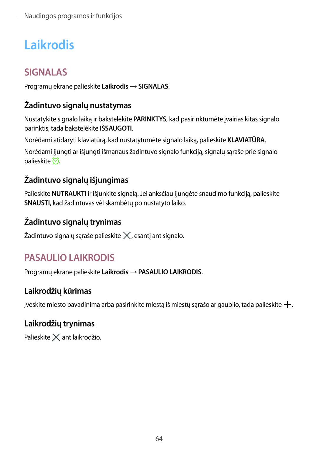 Samsung SM-T555NZKASEB, SM-T555NZWASEB manual Laikrodis 