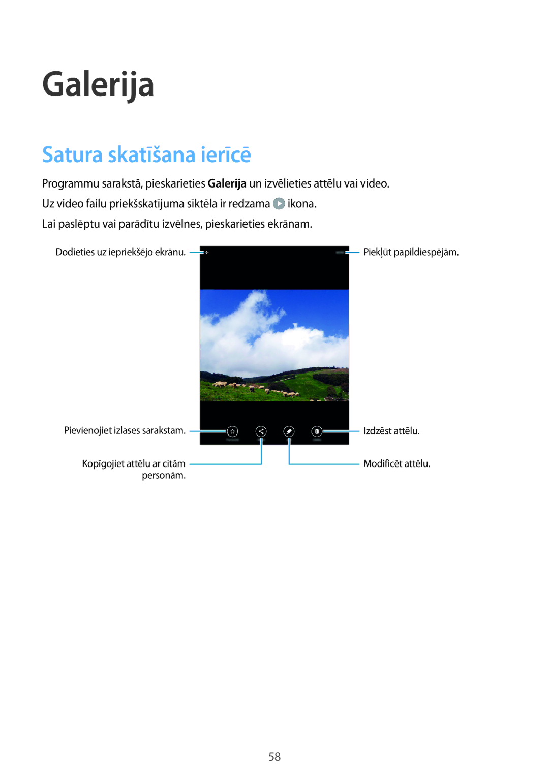 Samsung SM-T555NZKASEB, SM-T555NZWASEB manual Galerija, Satura skatīšana ierīcē 