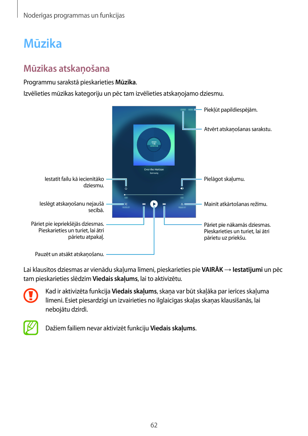 Samsung SM-T555NZKASEB, SM-T555NZWASEB manual Mūzikas atskaņošana 