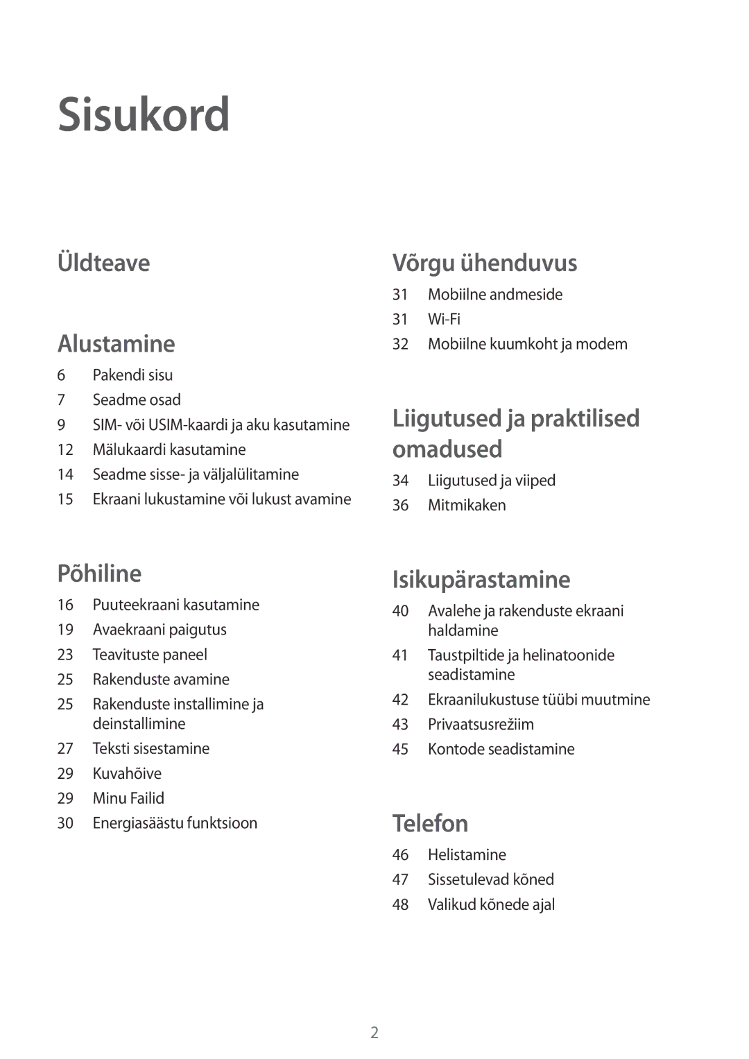 Samsung SM-T555NZKASEB, SM-T555NZWASEB manual Sisukord, Alustamine 