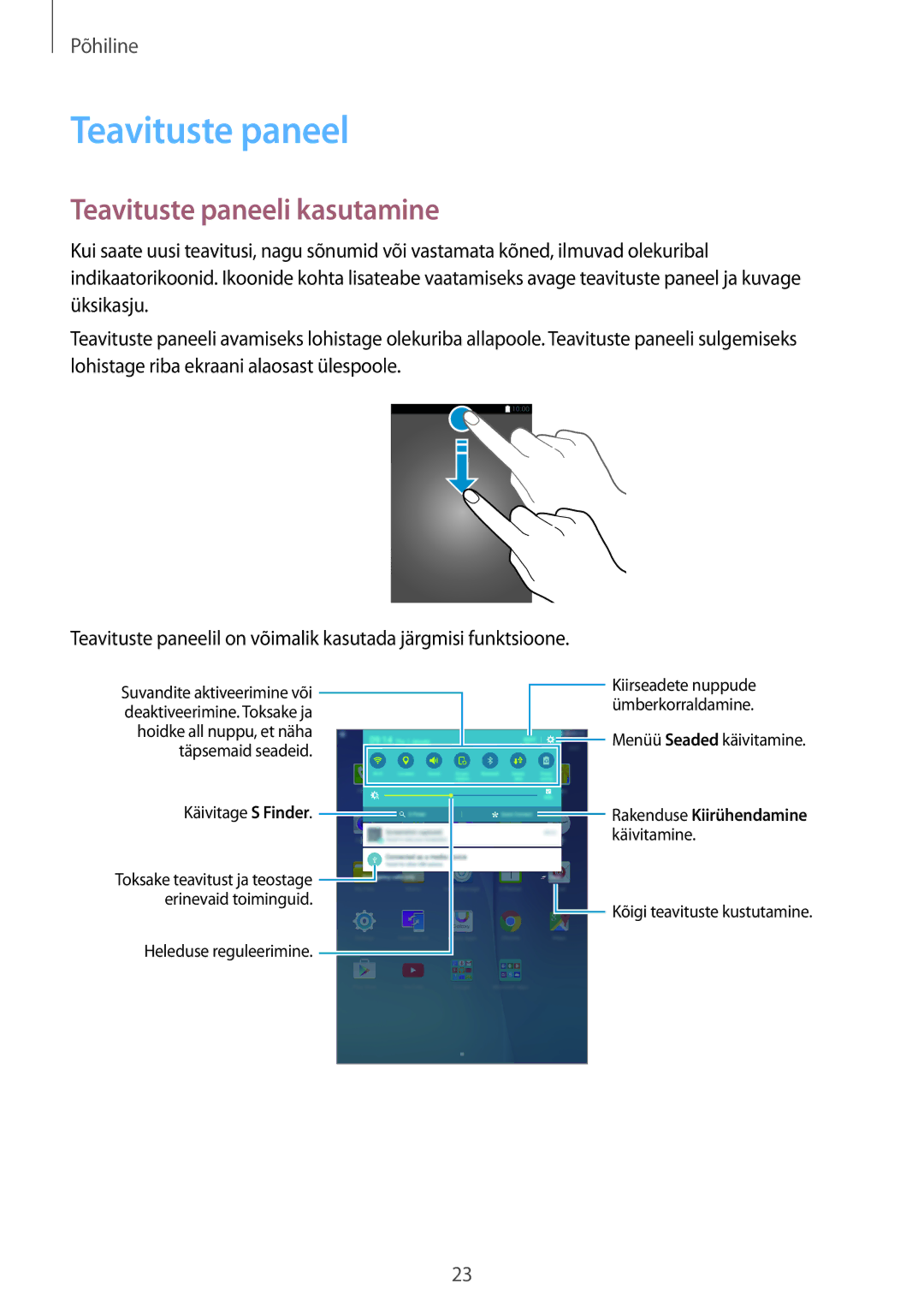 Samsung SM-T555NZWASEB, SM-T555NZKASEB manual Teavituste paneeli kasutamine 