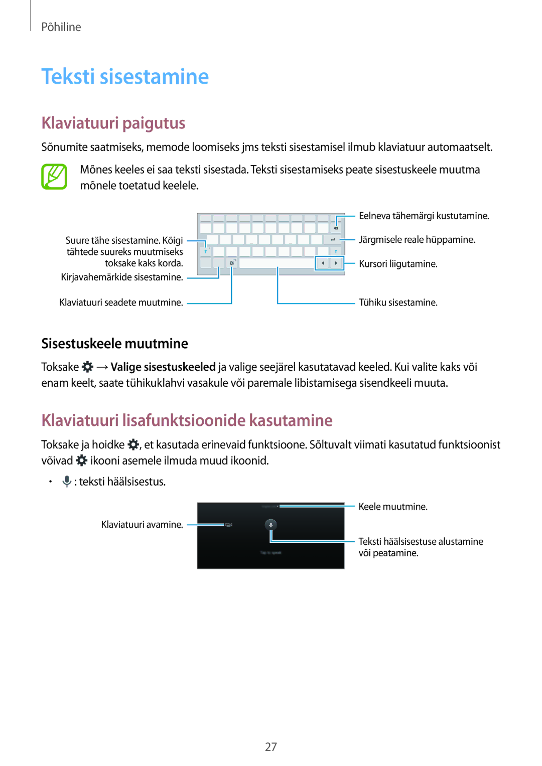 Samsung SM-T555NZWASEB, SM-T555NZKASEB Teksti sisestamine, Klaviatuuri paigutus, Klaviatuuri lisafunktsioonide kasutamine 