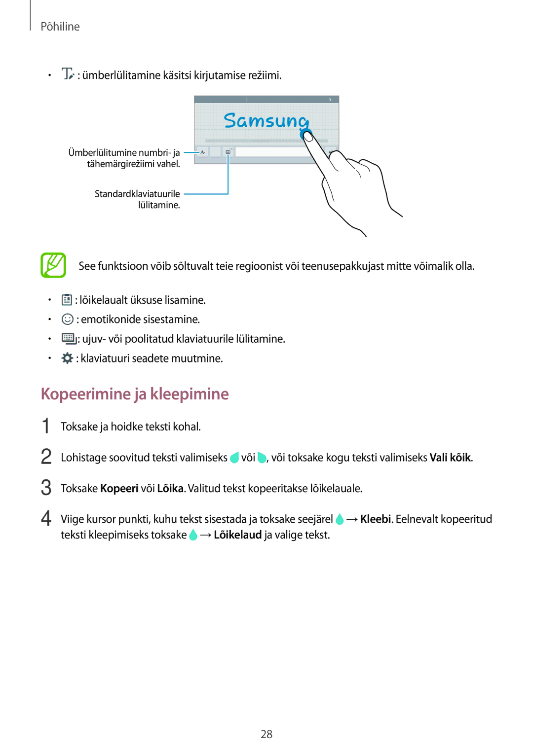 Samsung SM-T555NZKASEB, SM-T555NZWASEB manual Kopeerimine ja kleepimine 