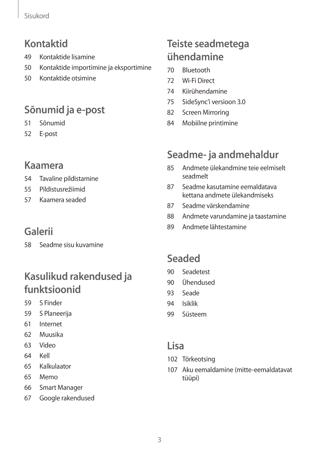 Samsung SM-T555NZWASEB, SM-T555NZKASEB manual Kontaktid 